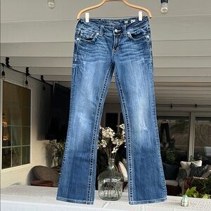 Miss Me Flare Boot Cut Low Rise Blue Embellished  Jeans Size 27